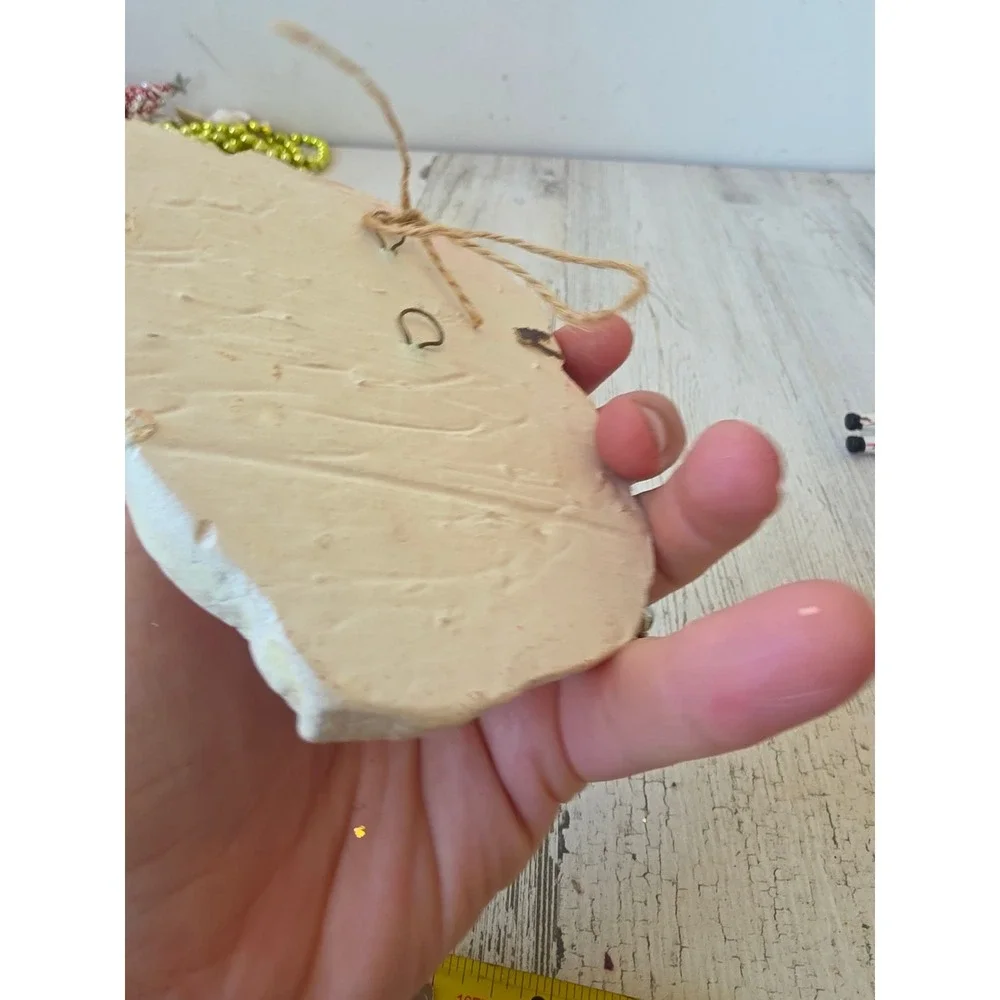 Vintage plaster Santa hanging ornament chalkware Xmas decor tree